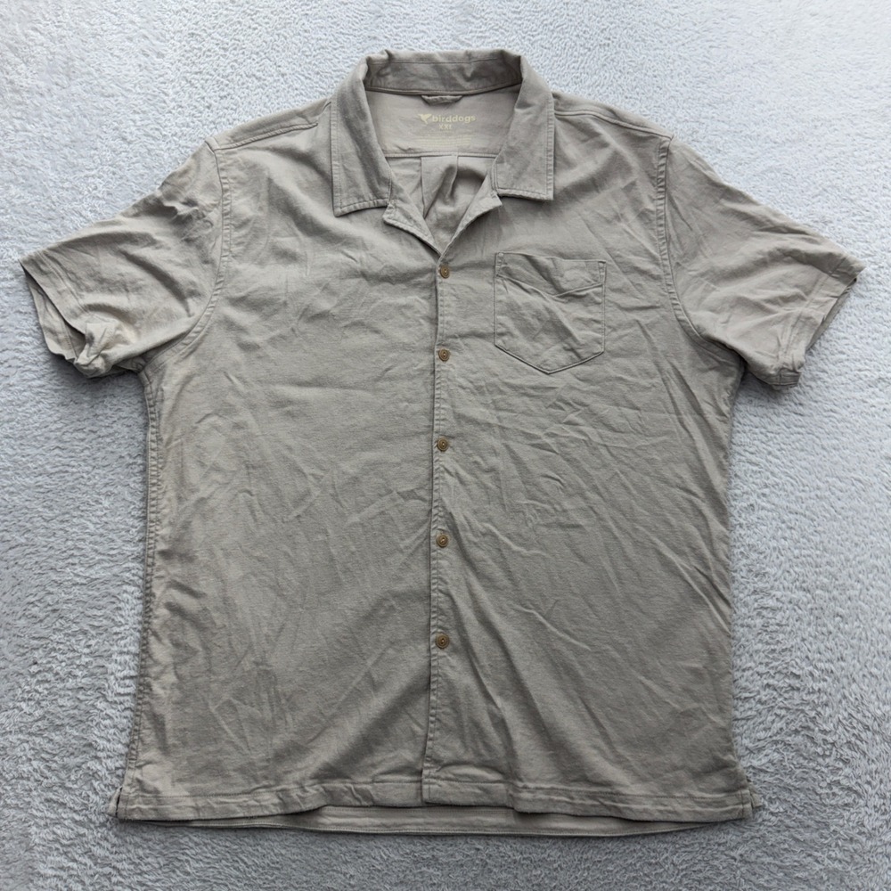 Birddogs Mens XXL Tan Linen Blend Short Sleeve Button Down Camp Shirt